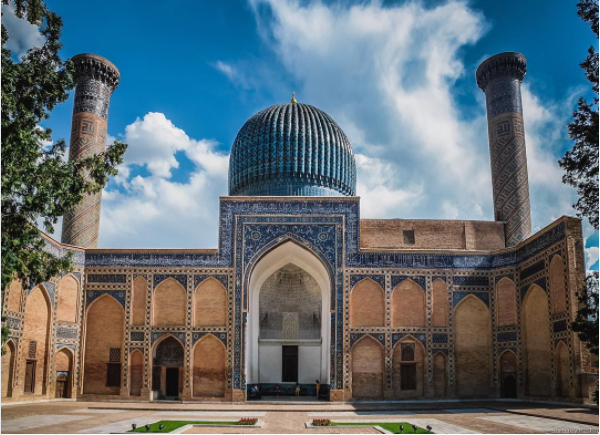 The detailed brickwork of Guri Amir, Timur’s mausoleum, in Samarkand is timelessly beautiful.